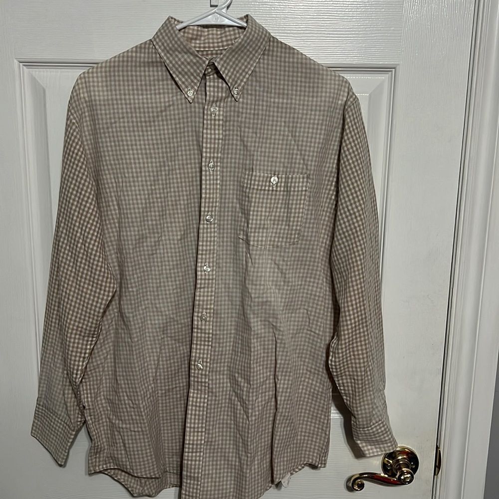🔥🔥 Vintage ORVIS Button Down Shirt Beige/White - Men Sz Medium -Good Condition
